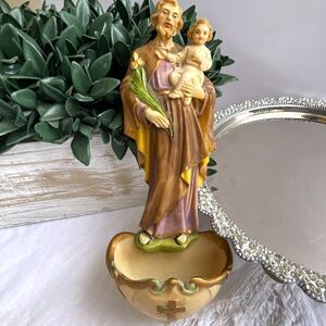 Catholic Holy Water font Saint Joseph and the infant Jesus Made in Italy Vintage
